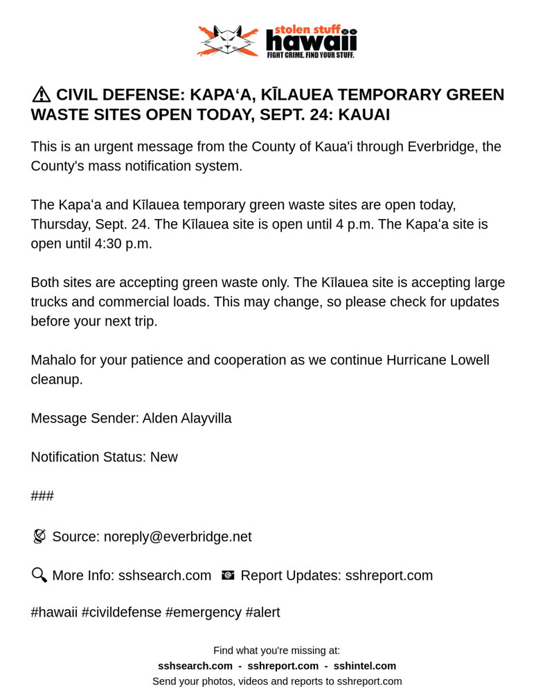CIVIL DEFENSE MESSAGE - Kauai | SSH Search