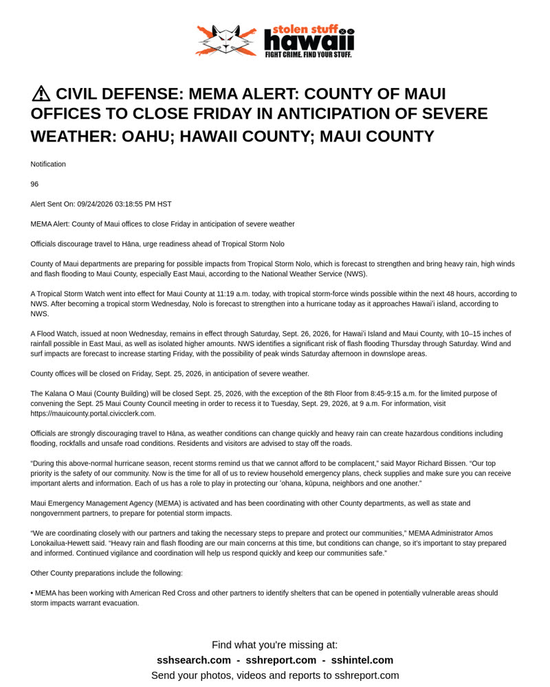 CIVIL DEFENSE MESSAGE - Oahu; Hawaii County; Maui County | SSH Search