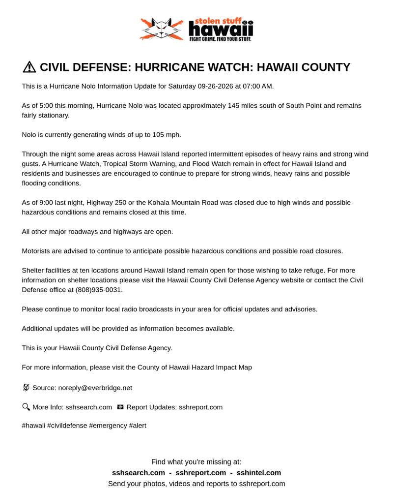 CIVIL DEFENSE MESSAGE - Hawaii County | SSH Search