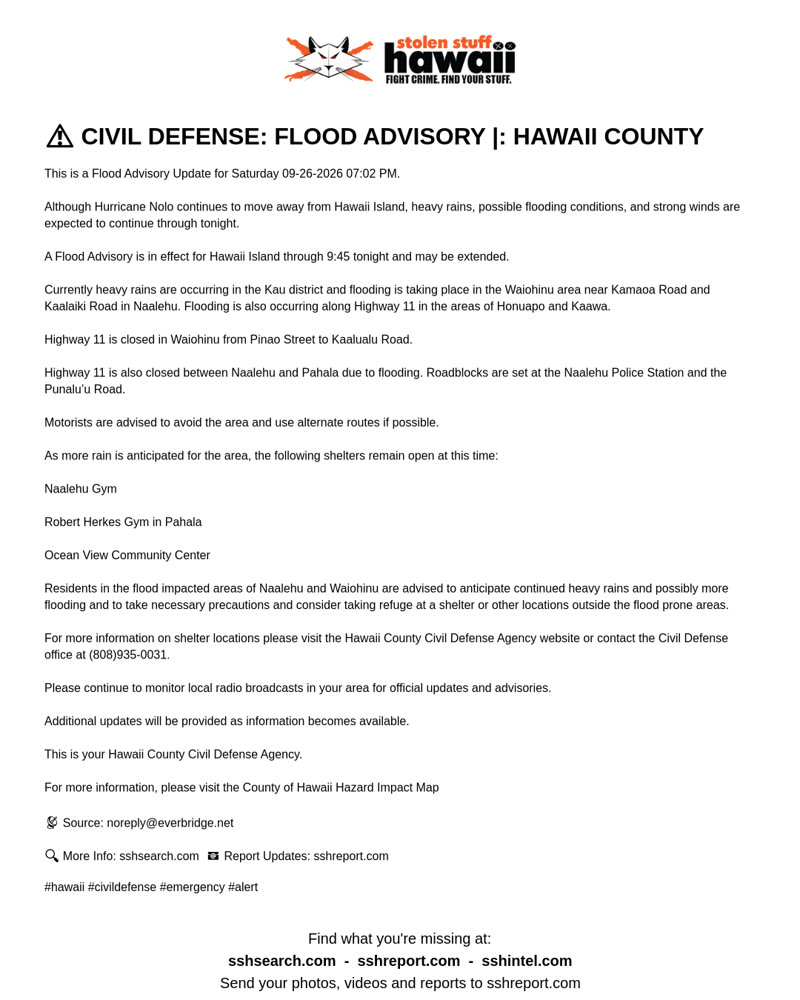 CIVIL DEFENSE MESSAGE - Hawaii County | SSH Search
