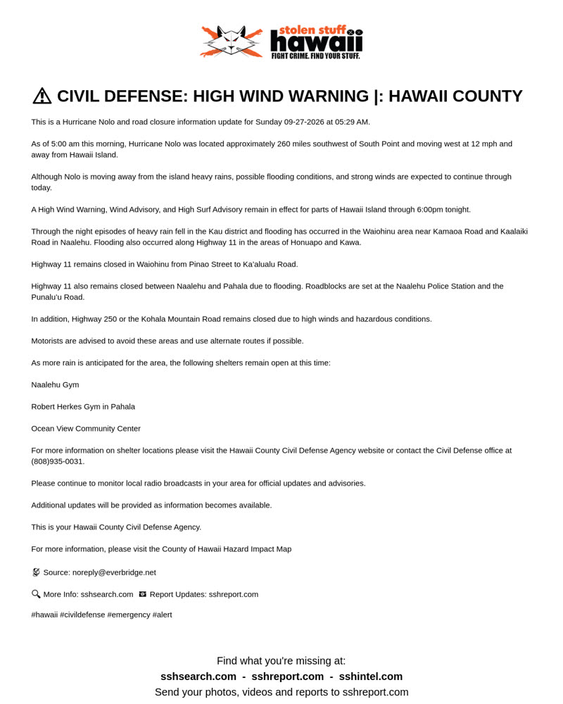 CIVIL DEFENSE MESSAGE - Hawaii County | SSH Search