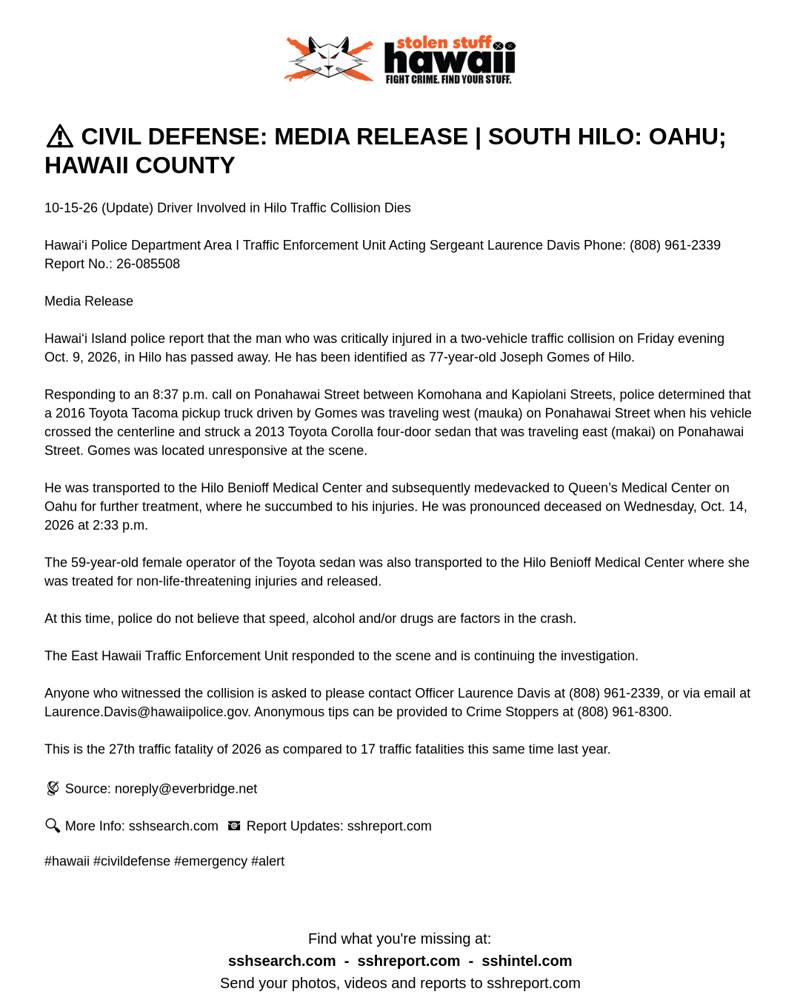 CIVIL DEFENSE MESSAGE - Oahu; Hawaii County | SSH Search