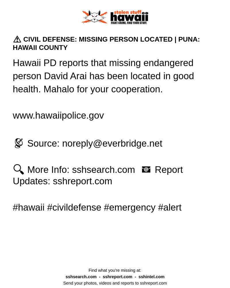 CIVIL DEFENSE MESSAGE - Hawaii County | SSH Search