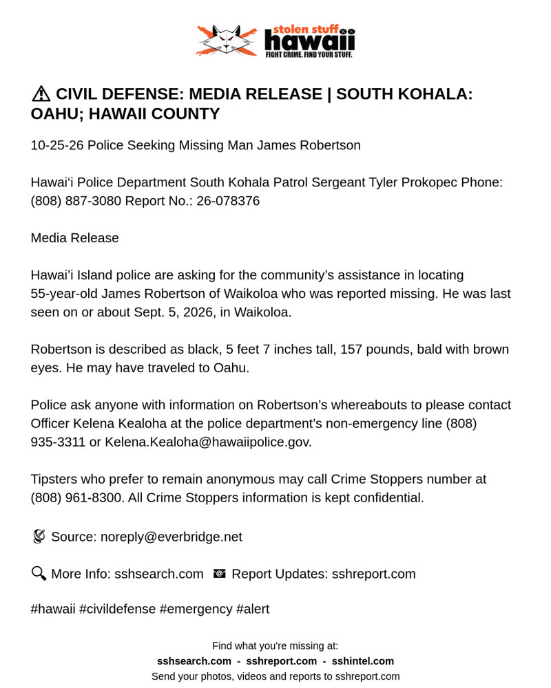 CIVIL DEFENSE MESSAGE - Oahu; Hawaii County | SSH Search