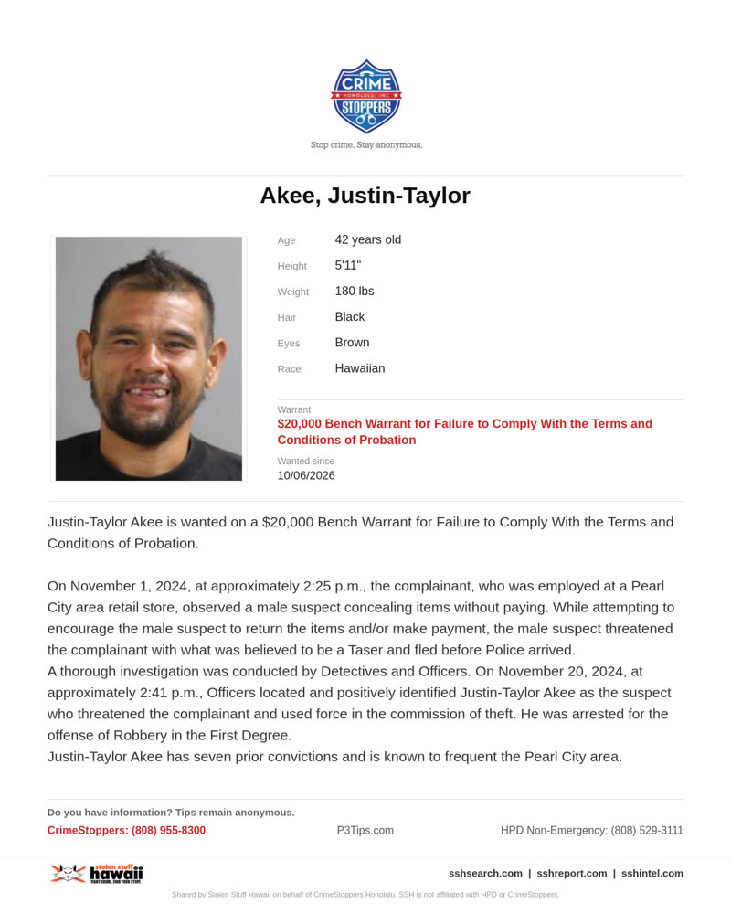CRIMESTOPPERS - Honolulu | SSH Search