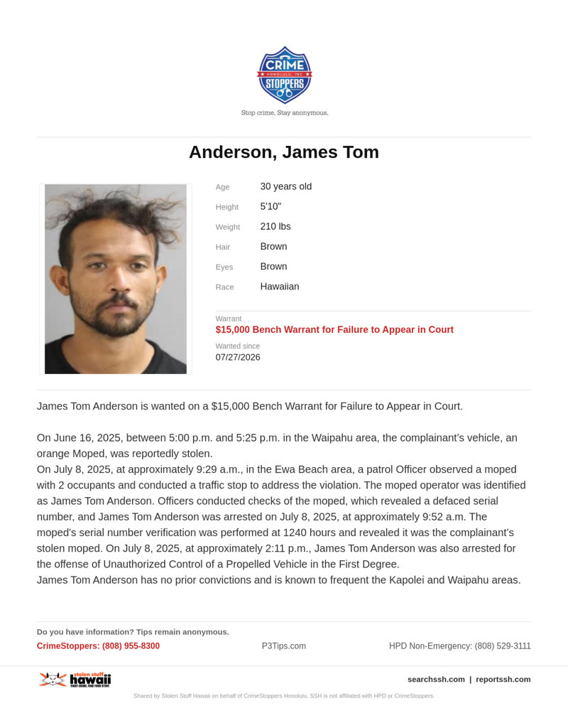 CRIMESTOPPERS - Honolulu | SSH Search