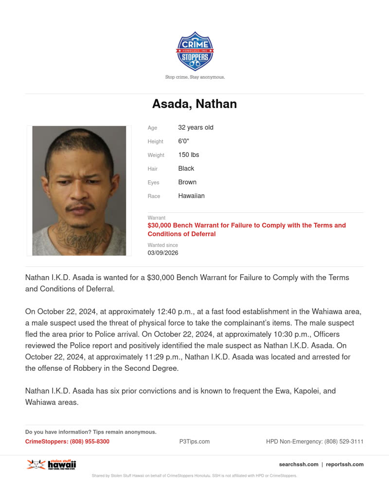 CRIMESTOPPERS - Honolulu | SSH Search