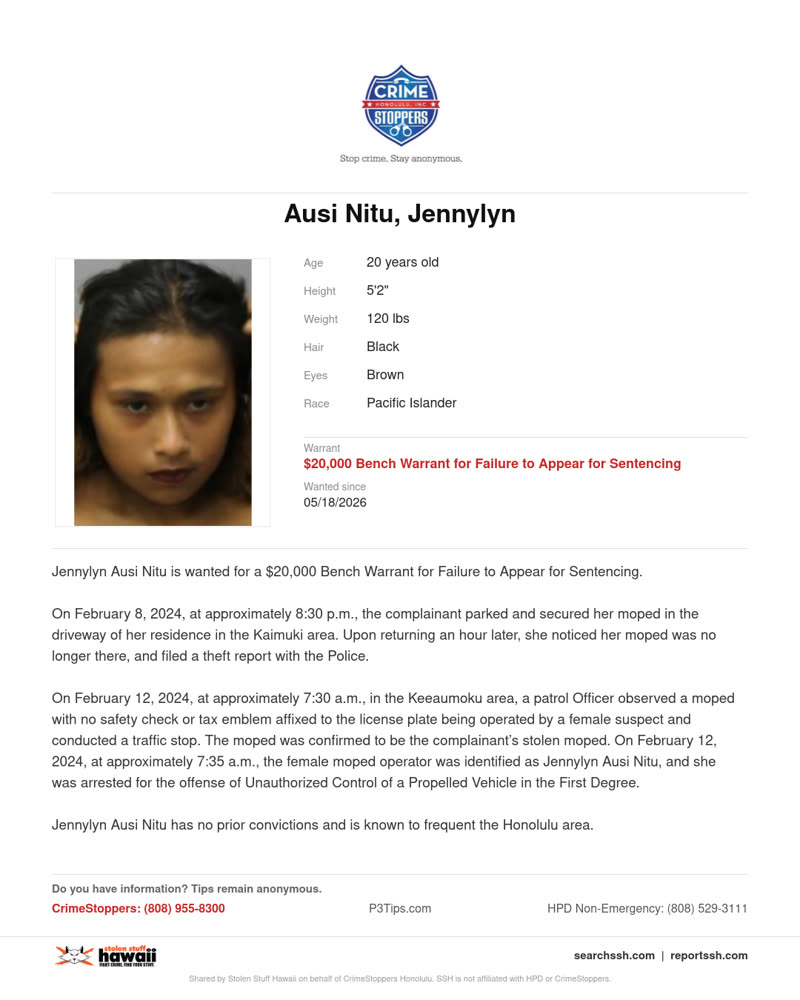 CRIMESTOPPERS - Honolulu | SSH Search