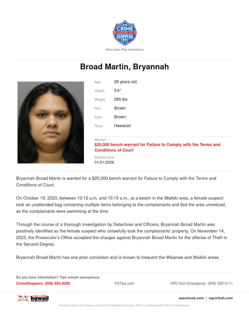 CRIMESTOPPERS - Honolulu | SSH Search
