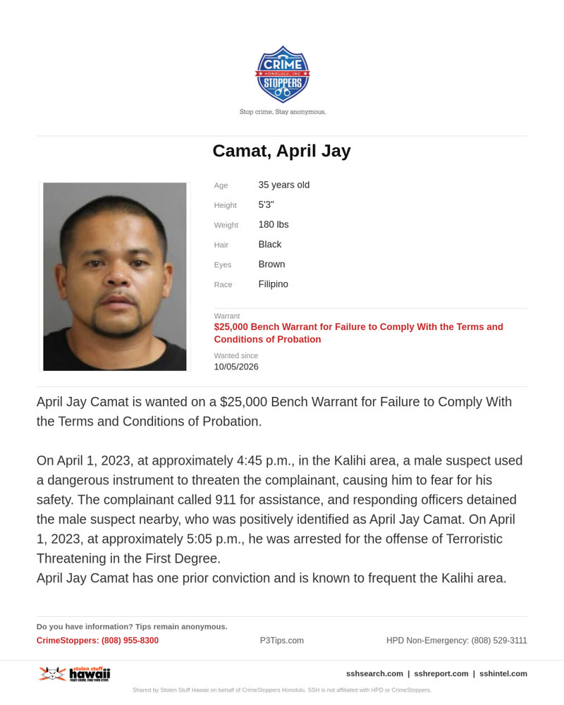 CRIMESTOPPERS - Honolulu | SSH Search