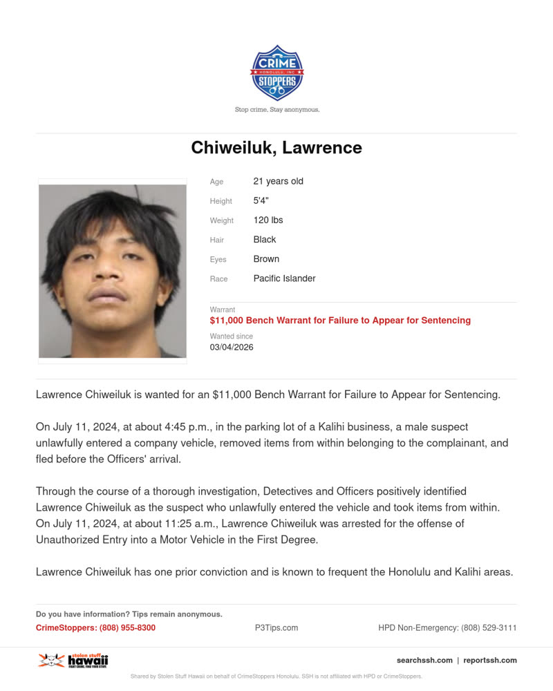 CRIMESTOPPERS - Honolulu | SSH Search