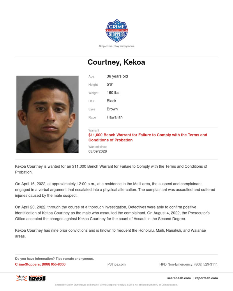 CRIMESTOPPERS - Honolulu | SSH Search