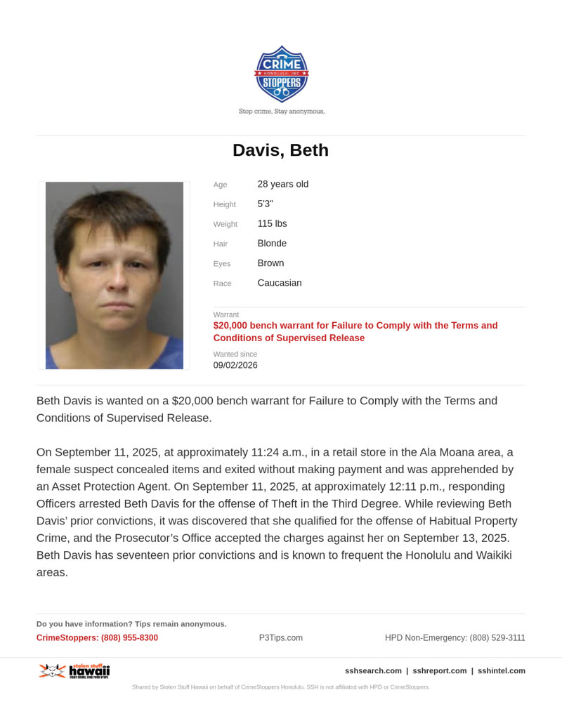 CRIMESTOPPERS - Honolulu | SSH Search