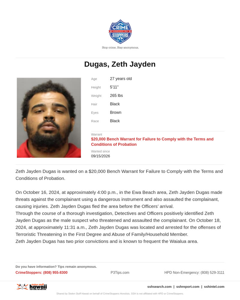 CRIMESTOPPERS - Honolulu | SSH Search