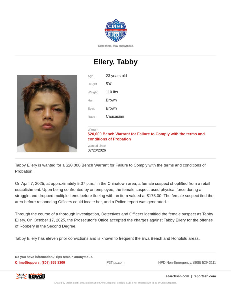 CRIMESTOPPERS - Honolulu | SSH Search