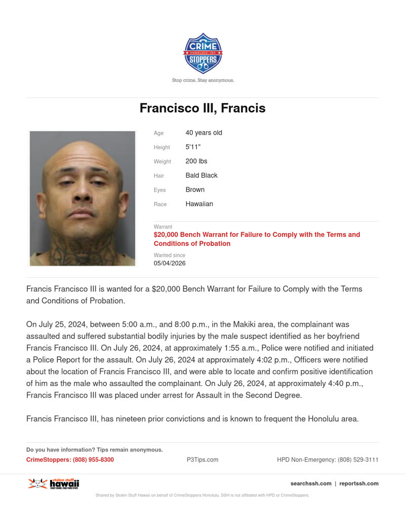 CRIMESTOPPERS - Honolulu | SSH Search