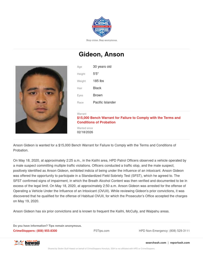 CRIMESTOPPERS - Honolulu | SSH Search