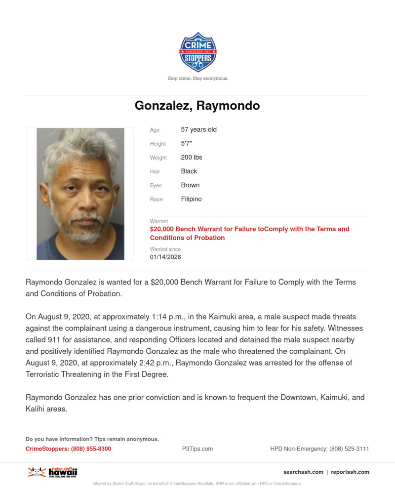CRIMESTOPPERS - Honolulu | SSH Search