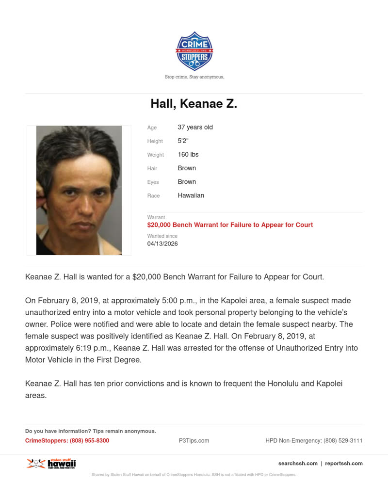 CRIMESTOPPERS - Honolulu | SSH Search