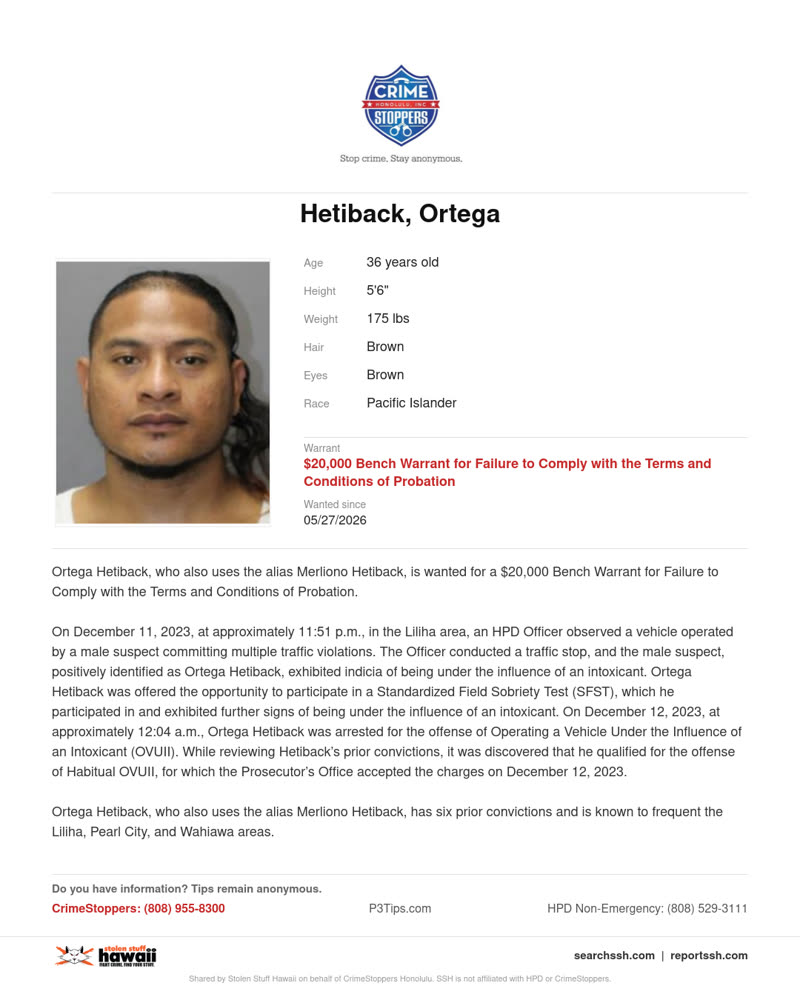 WANTED - Honolulu | SSH Search