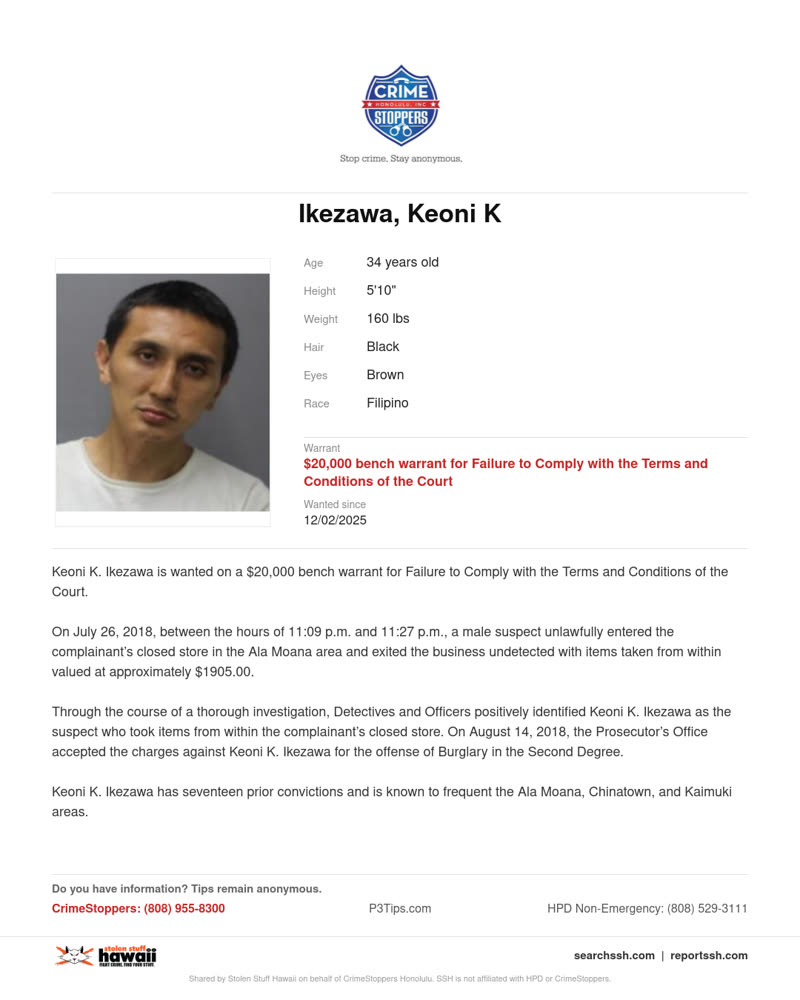 CRIMESTOPPERS - Honolulu | SSH Search