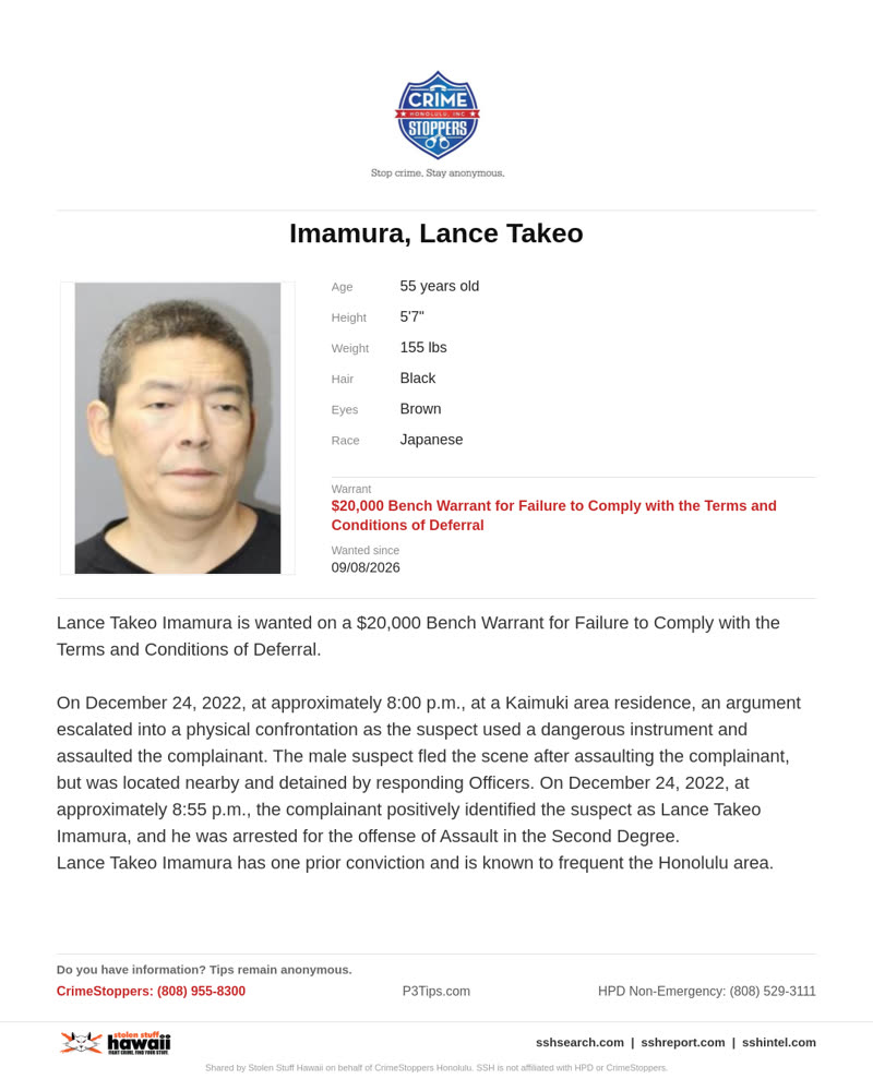 CRIMESTOPPERS - Honolulu | SSH Search