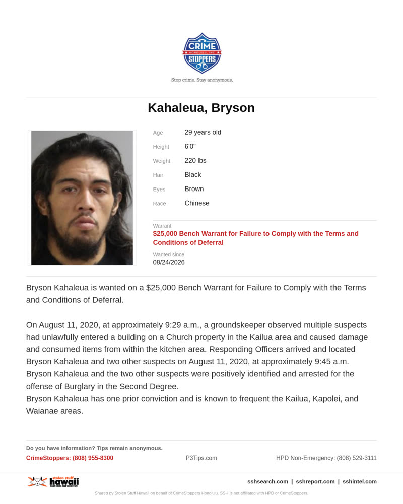 CRIMESTOPPERS - Honolulu | SSH Search
