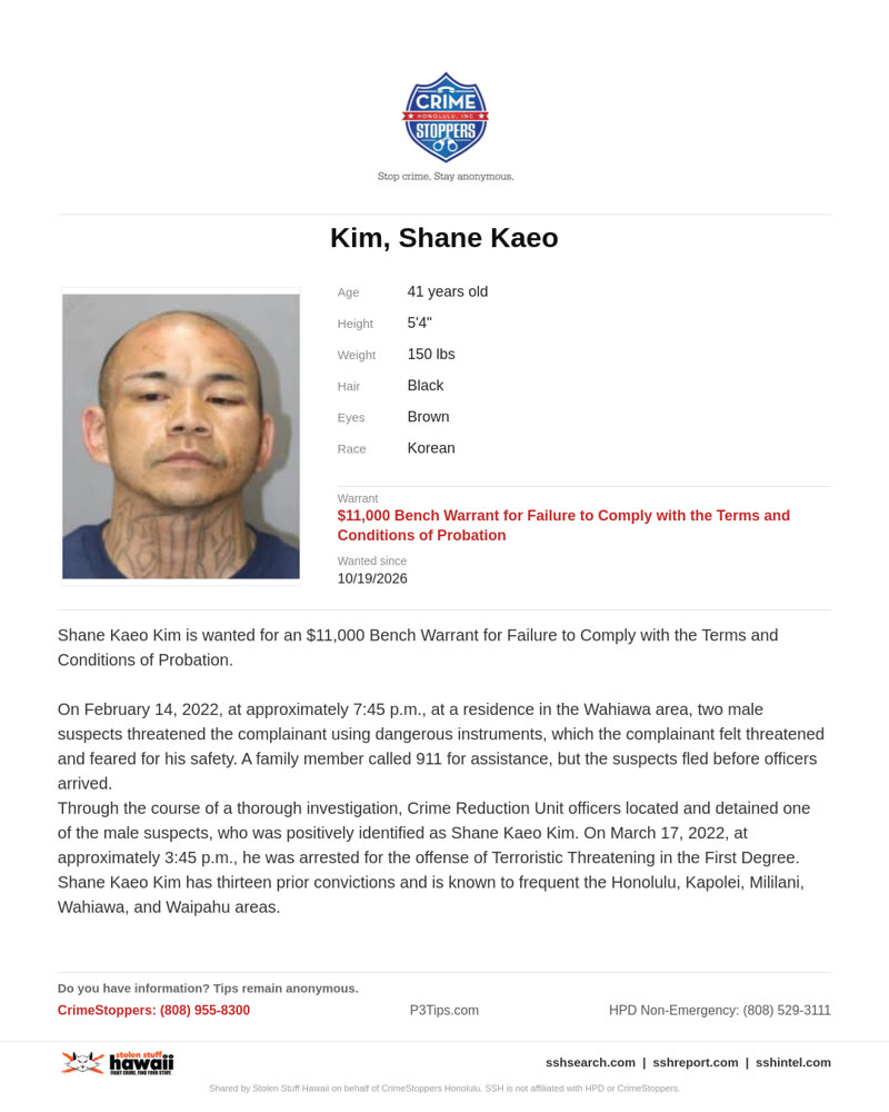 CRIMESTOPPERS - Honolulu | SSH Search