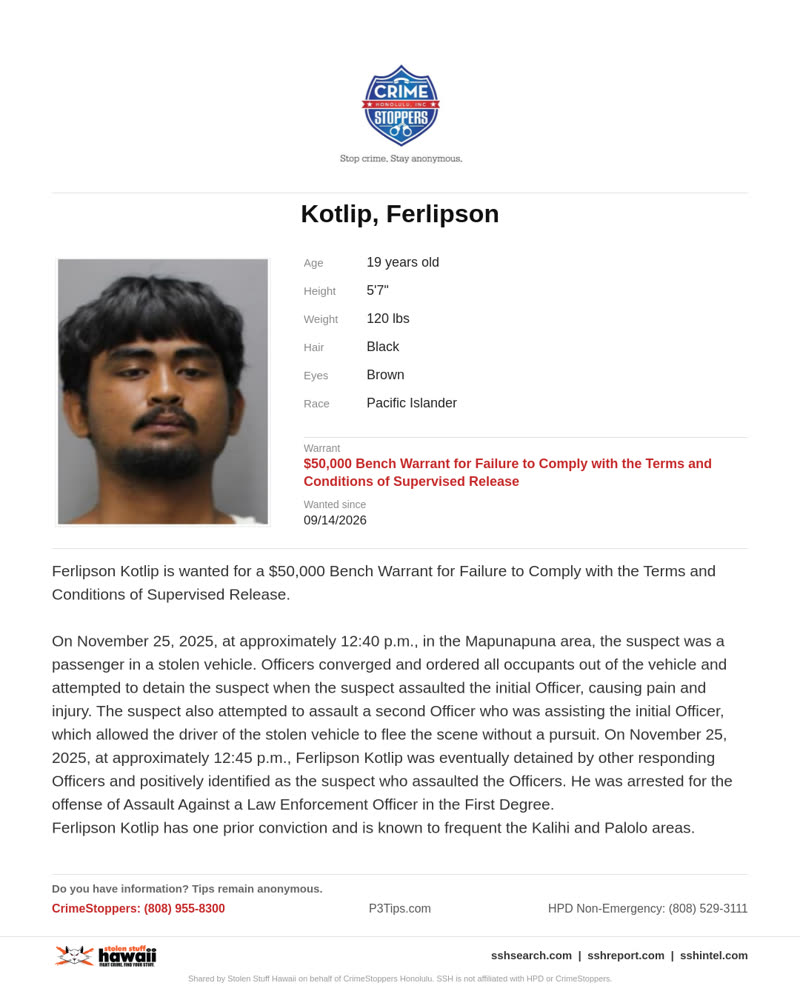 CRIMESTOPPERS - Honolulu | SSH Search