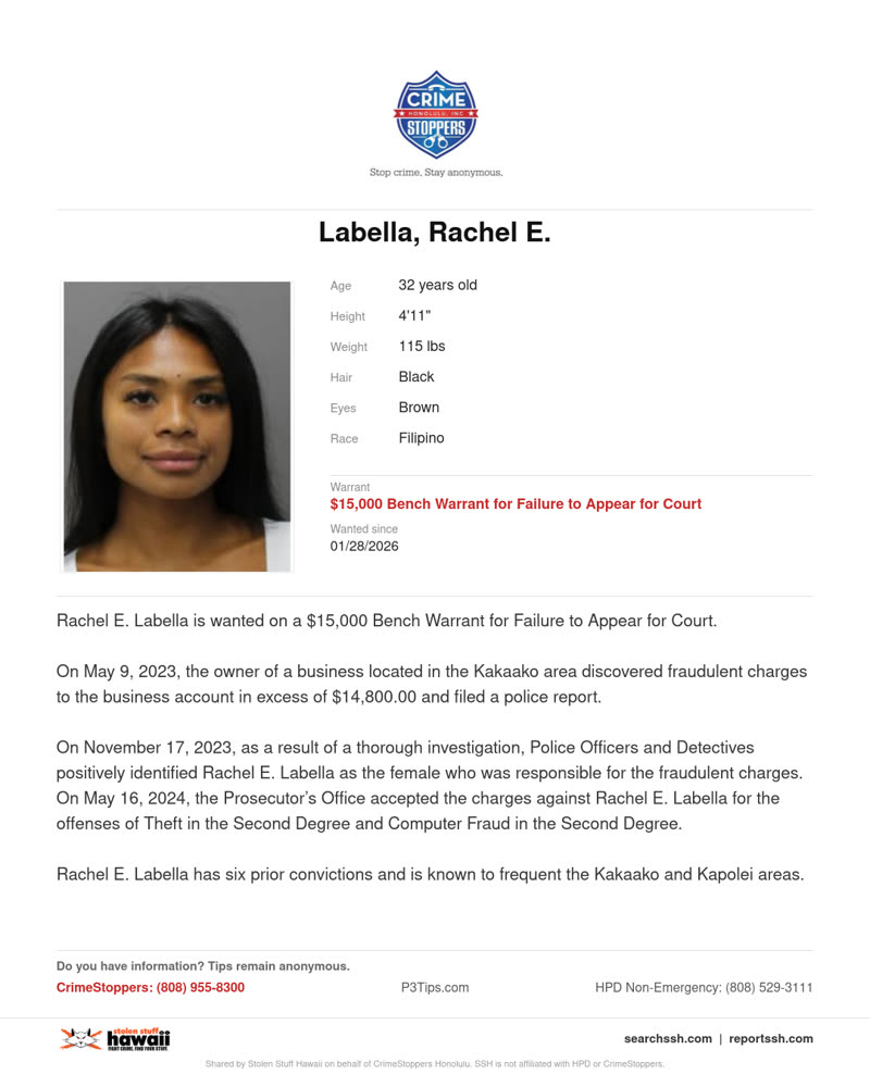 CRIMESTOPPERS - Honolulu | SSH Search