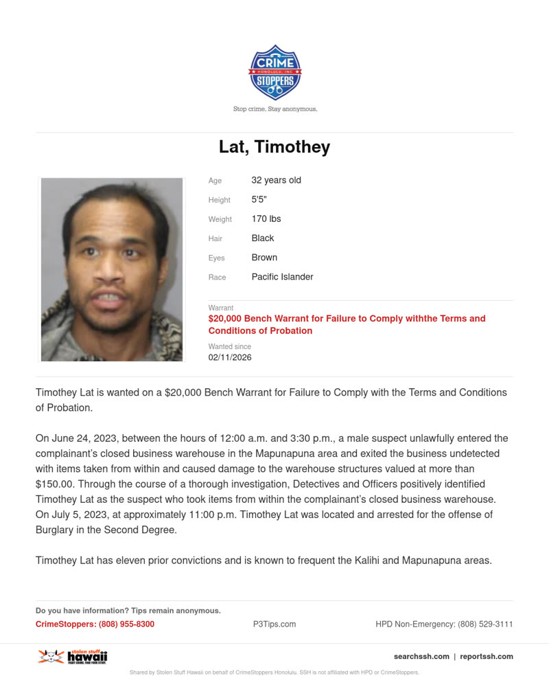 CRIMESTOPPERS - Honolulu | SSH Search