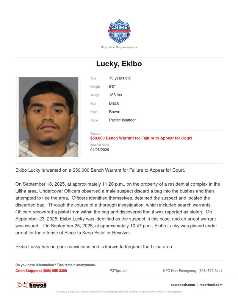 CRIMESTOPPERS - Honolulu | SSH Search