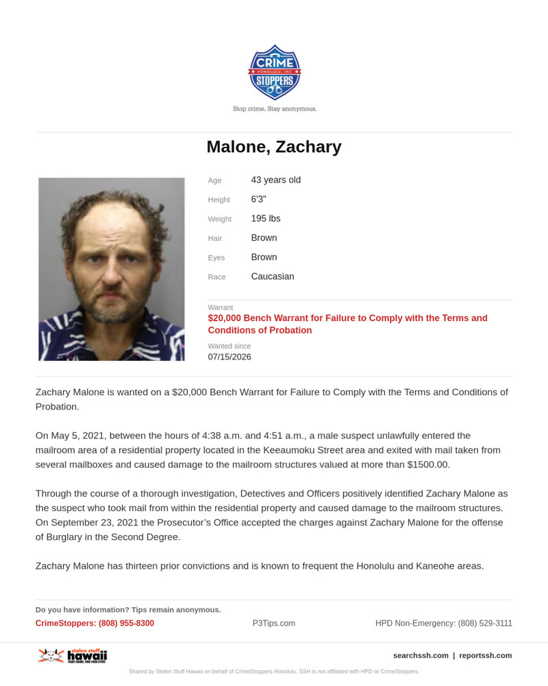 CRIMESTOPPERS - Honolulu | SSH Search
