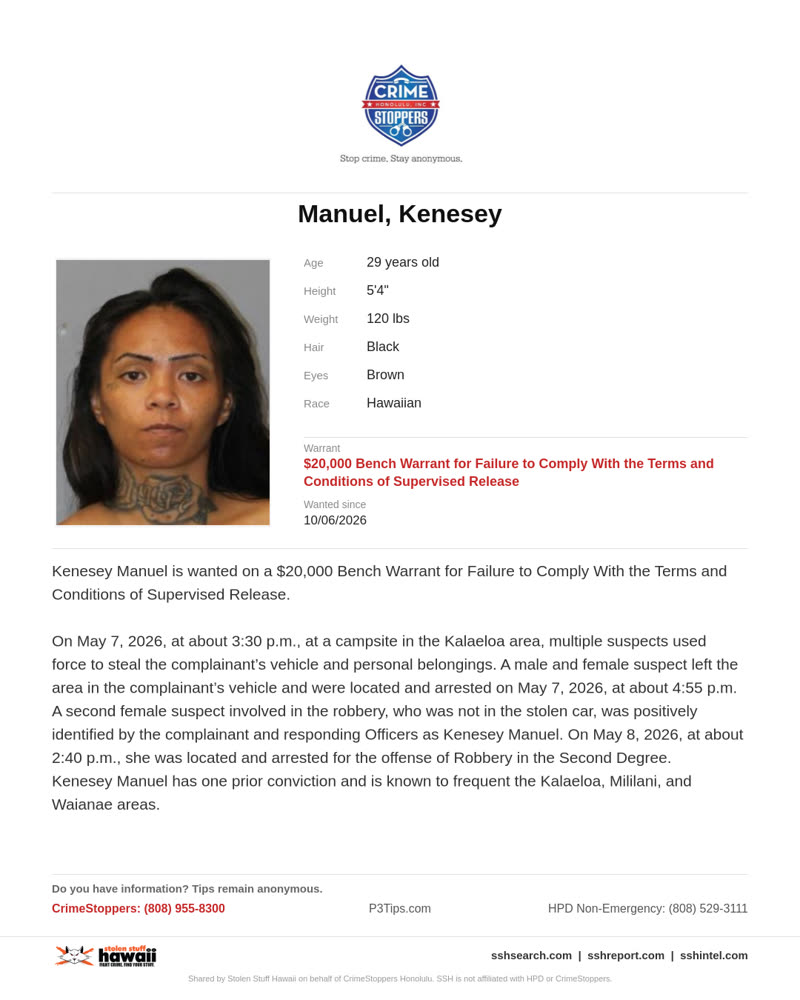 CRIMESTOPPERS - Honolulu | SSH Search
