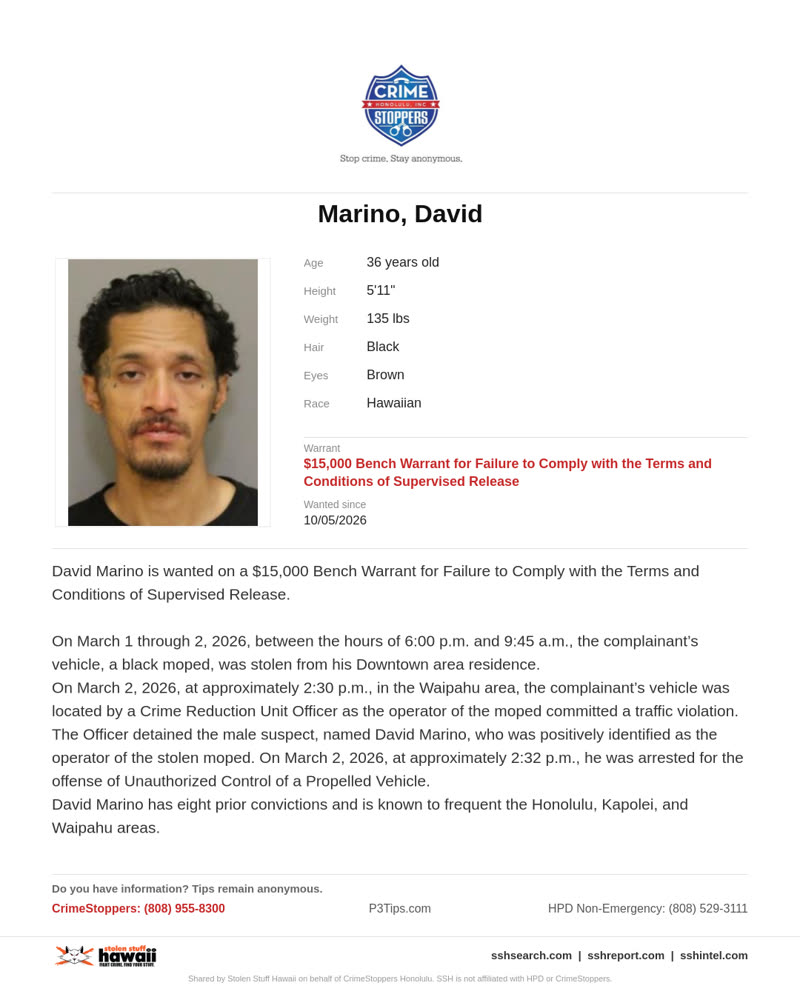CRIMESTOPPERS - Honolulu | SSH Search
