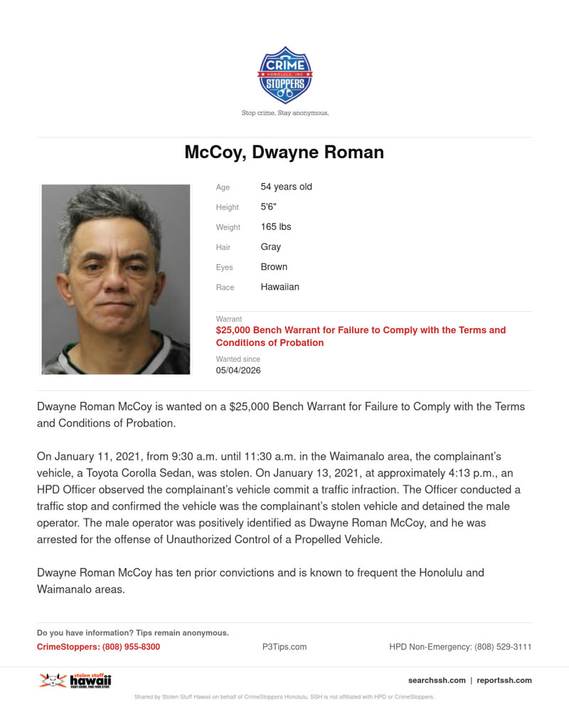 CRIMESTOPPERS - Honolulu | SSH Search