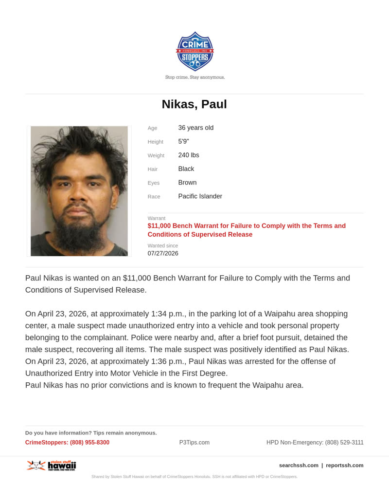 CRIMESTOPPERS - Honolulu | SSH Search