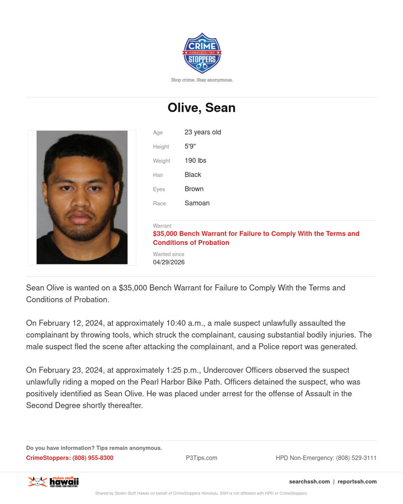 CRIMESTOPPERS - Honolulu | SSH Search