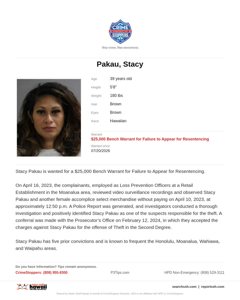 CRIMESTOPPERS - Honolulu | SSH Search