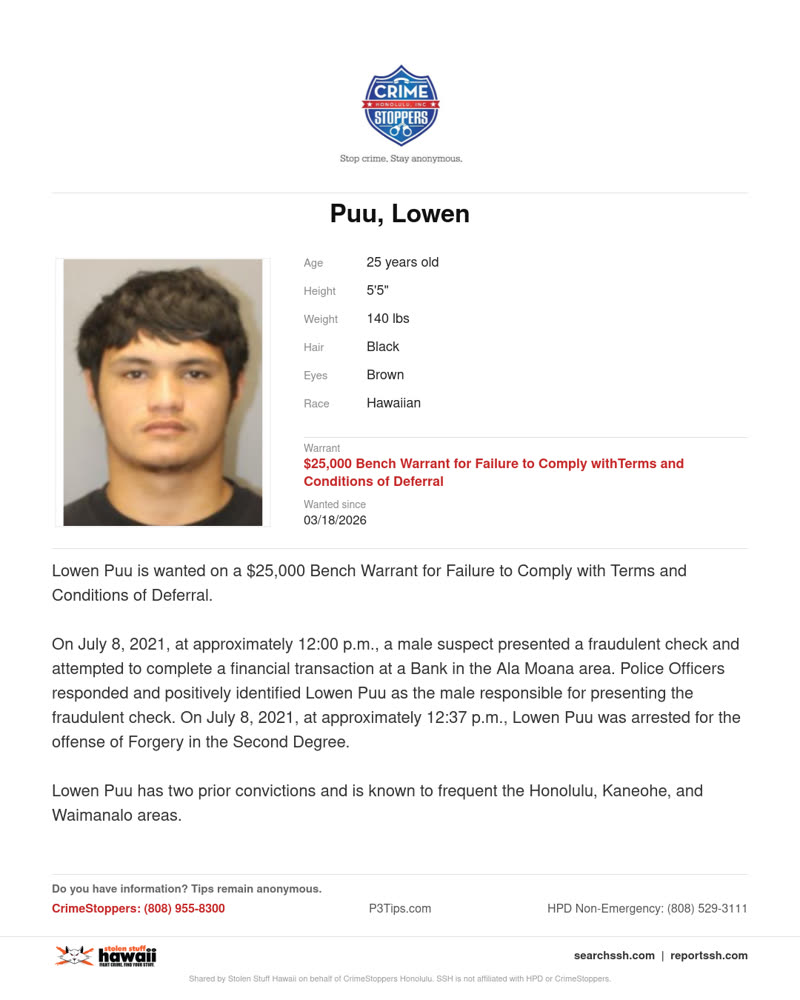 CRIMESTOPPERS - Honolulu | SSH Search