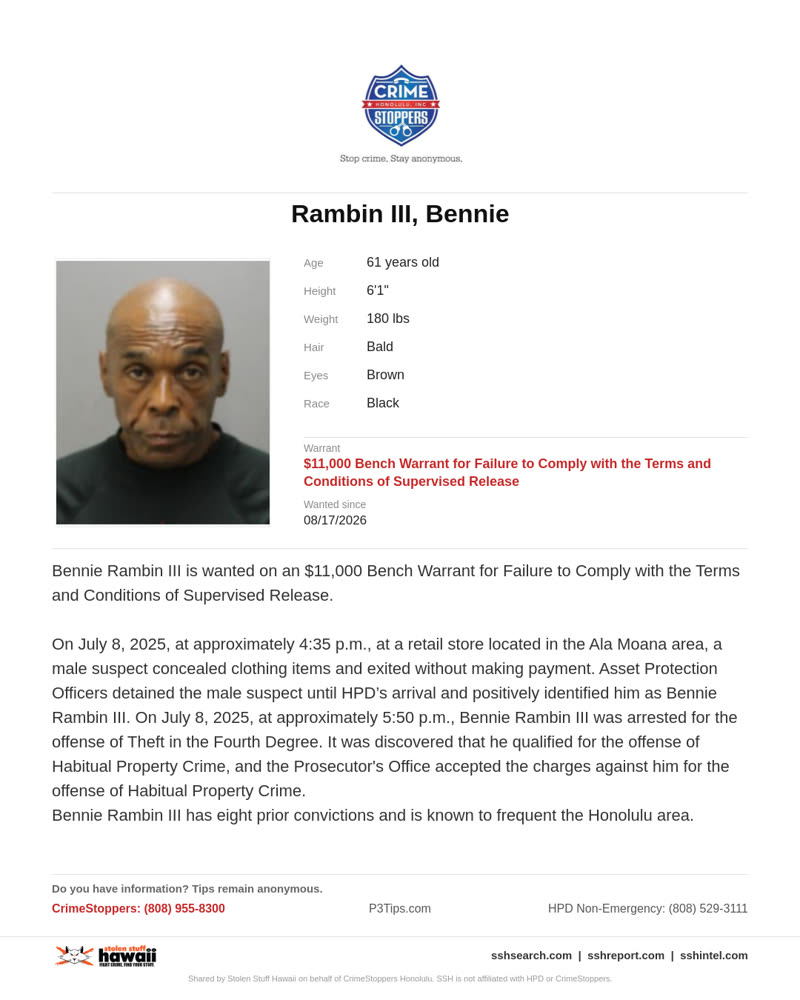 CRIMESTOPPERS - Honolulu | SSH Search