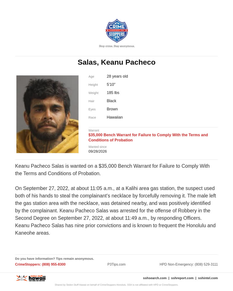 CRIMESTOPPERS - Honolulu | SSH Search