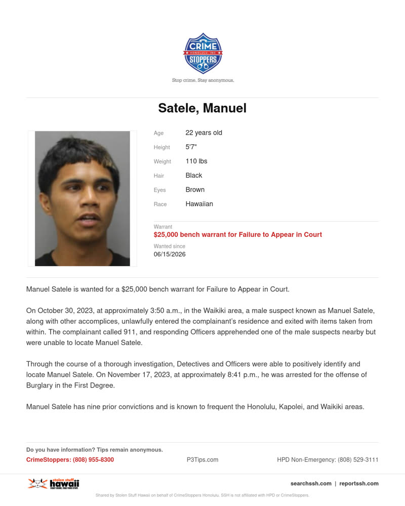 WANTED - Honolulu | SSH Search