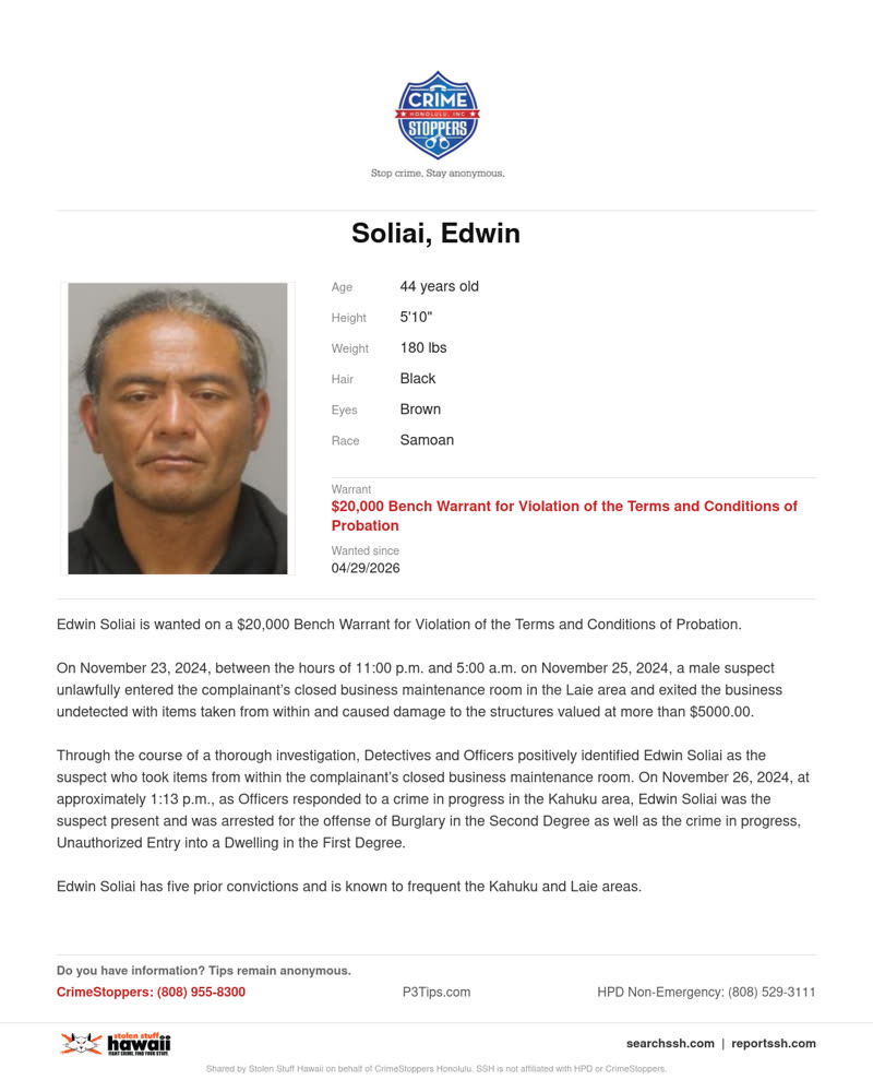 CRIMESTOPPERS - Honolulu | SSH Search