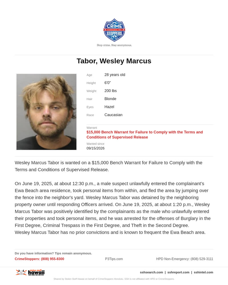 CRIMESTOPPERS - Honolulu | SSH Search