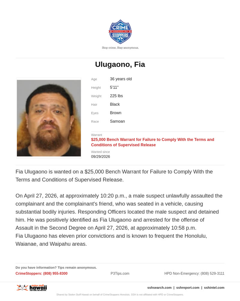 CRIMESTOPPERS - Honolulu | SSH Search