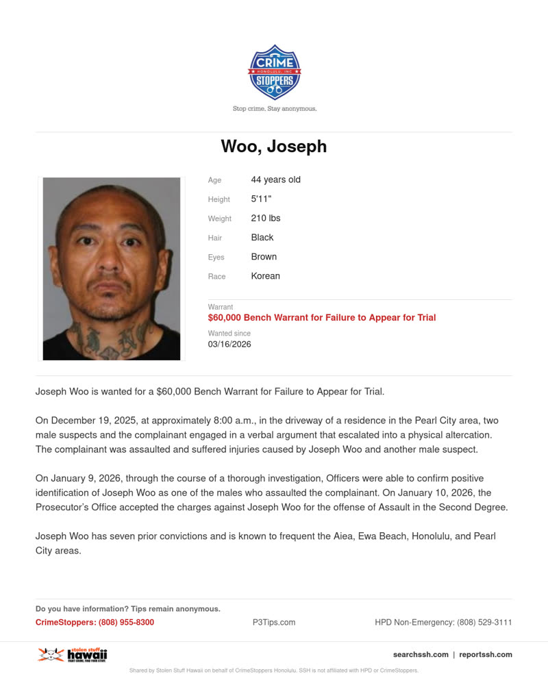 CRIMESTOPPERS - Honolulu | SSH Search