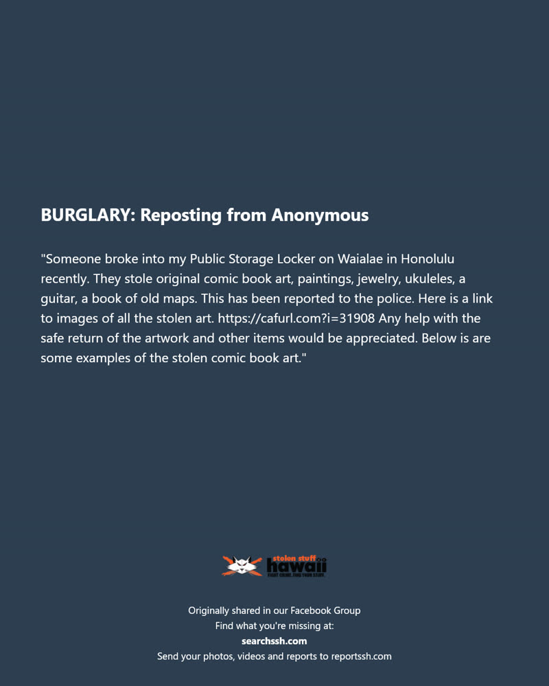 BURGLARY - Waialae, Honolulu | SSH Search