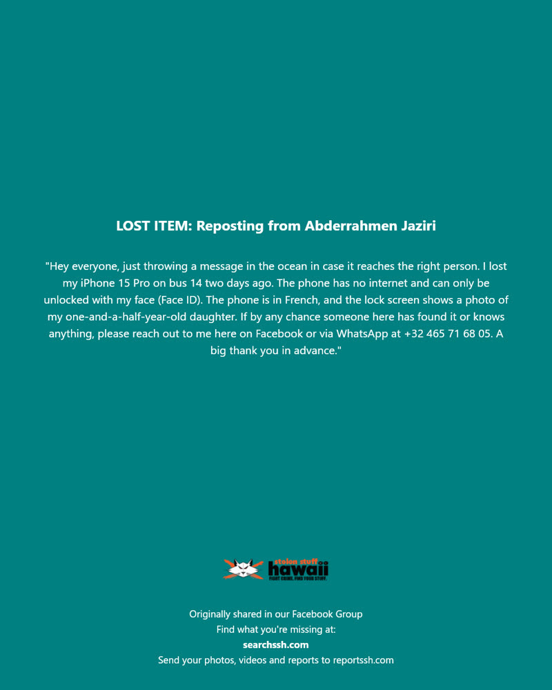 LOST ITEM - Hawaii | SSH Search