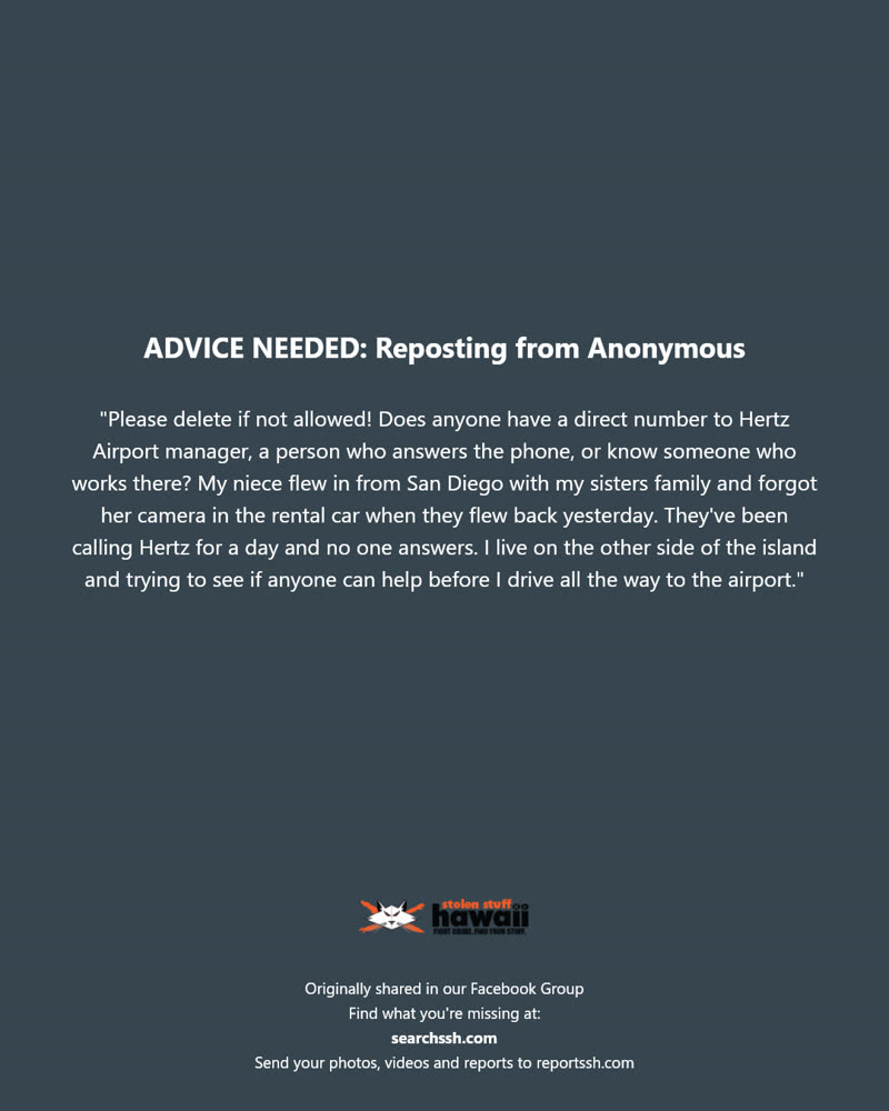 ADVICE NEEDED - Hertz Airport, Honolulu, Oahu | SSH Search